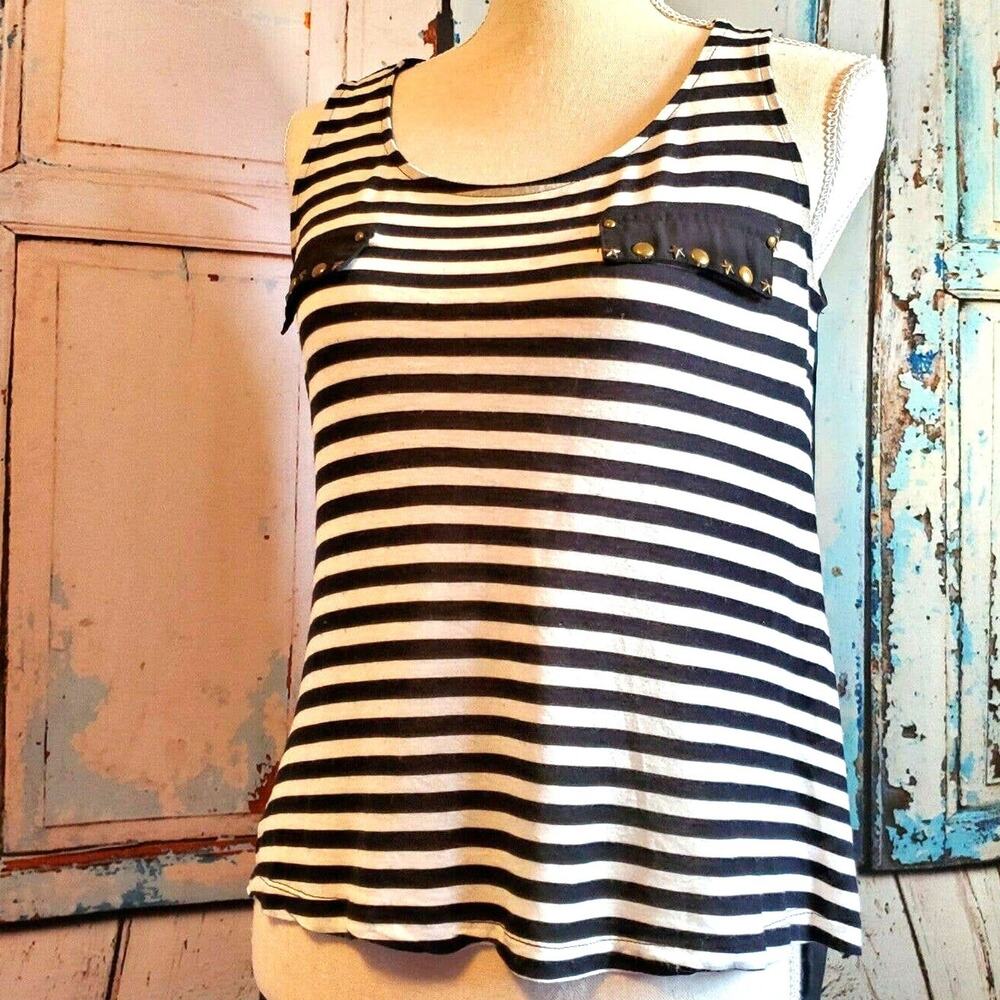 Black & White Tank Size S Nautical Sea Theme Grommets Hi Lo Sheer Back Cruise - Picture 8 of 8
